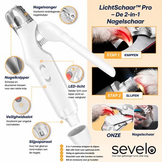 Sevelo™ Pro – De 2-in-1 LED-nagelschaar voor veilige pootverzorging zonder angst.