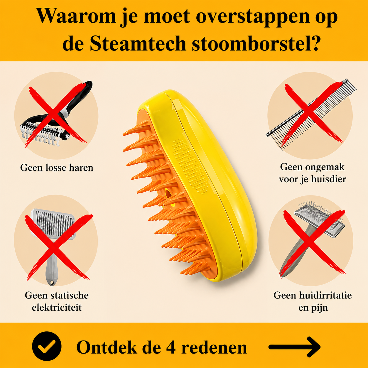 SteamGroom™ Stoomborstel voor Honden en Katten